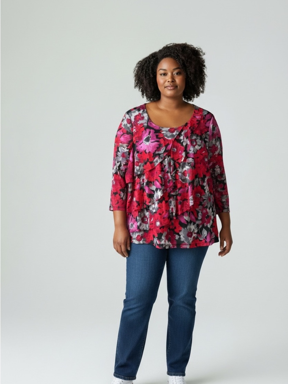 croft & barrow Pink and Red Floral Ruffle Tunic